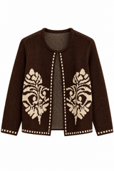 Cardigan jacquard fantasia - MARRONE