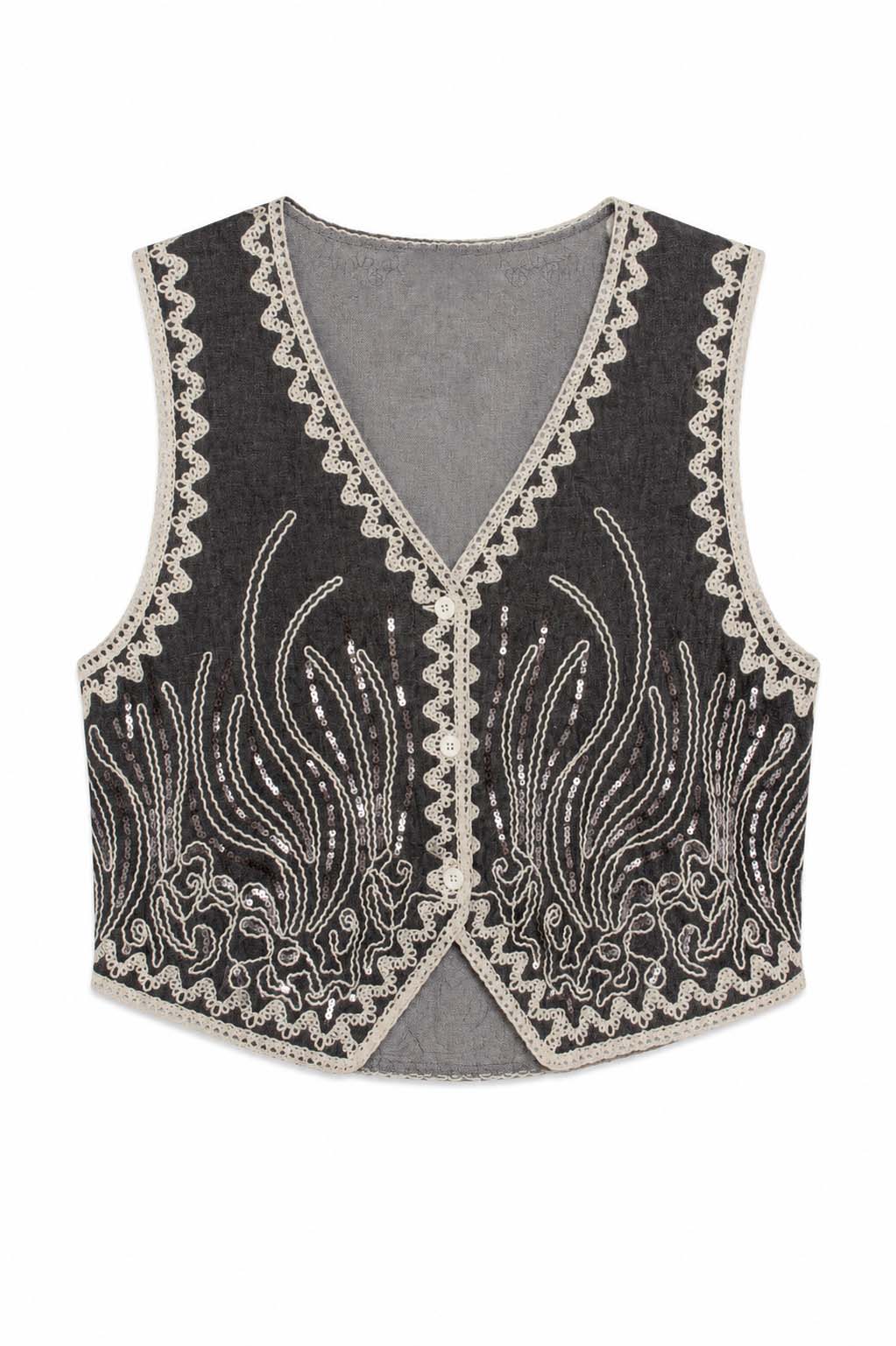 Gilet ricamato - NERO