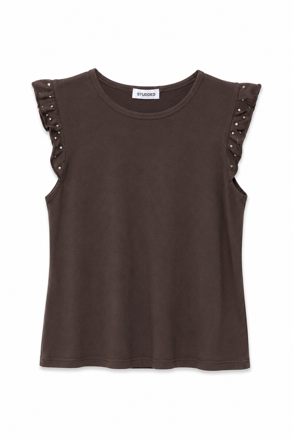 Maglia aletta con borchie - MARRONE
