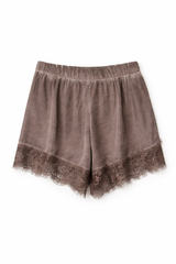 Shorts raso lingerie con pizzo - MARRONE