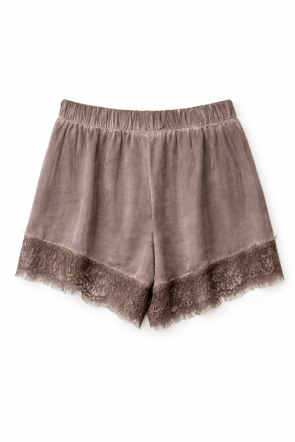 Shorts raso lingerie con pizzo - MARRONE