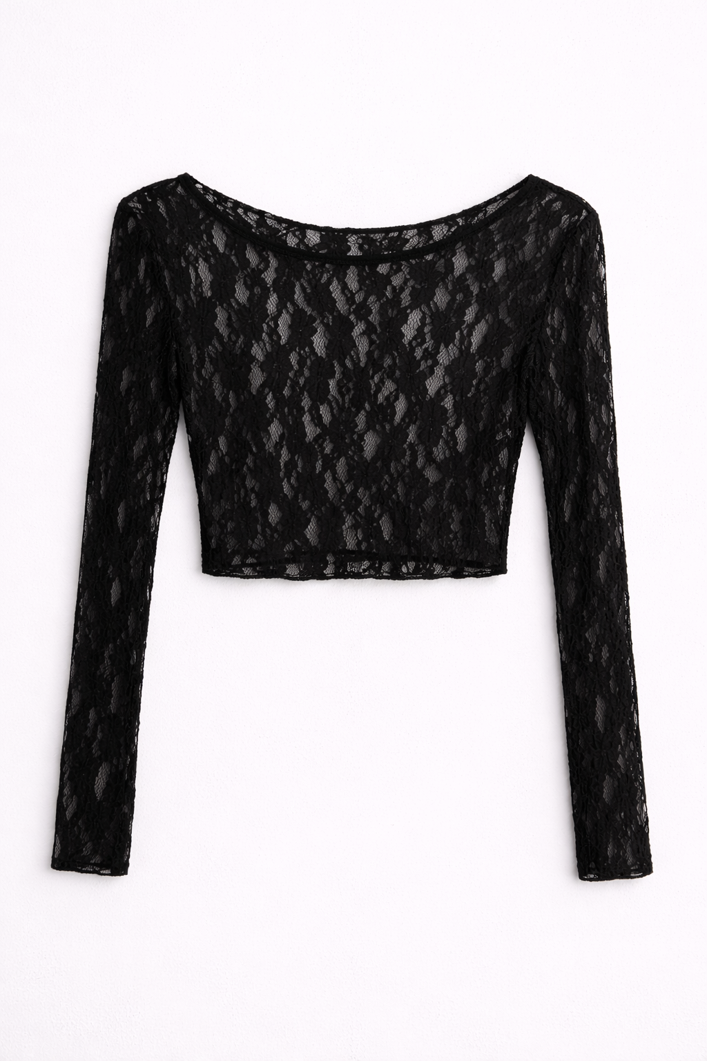 Maglia crop in pizzo - NERO