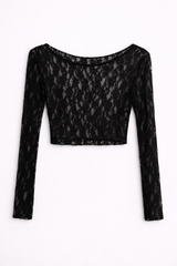 Maglia crop in pizzo - NERO