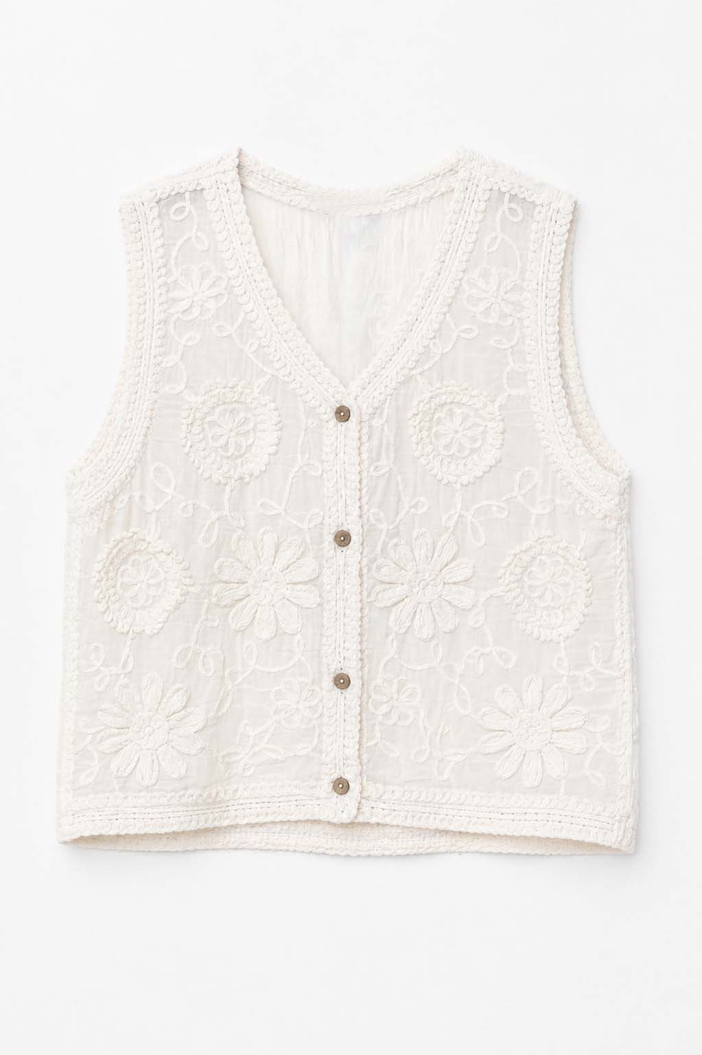 Gilet etnico ricamato - ECRU