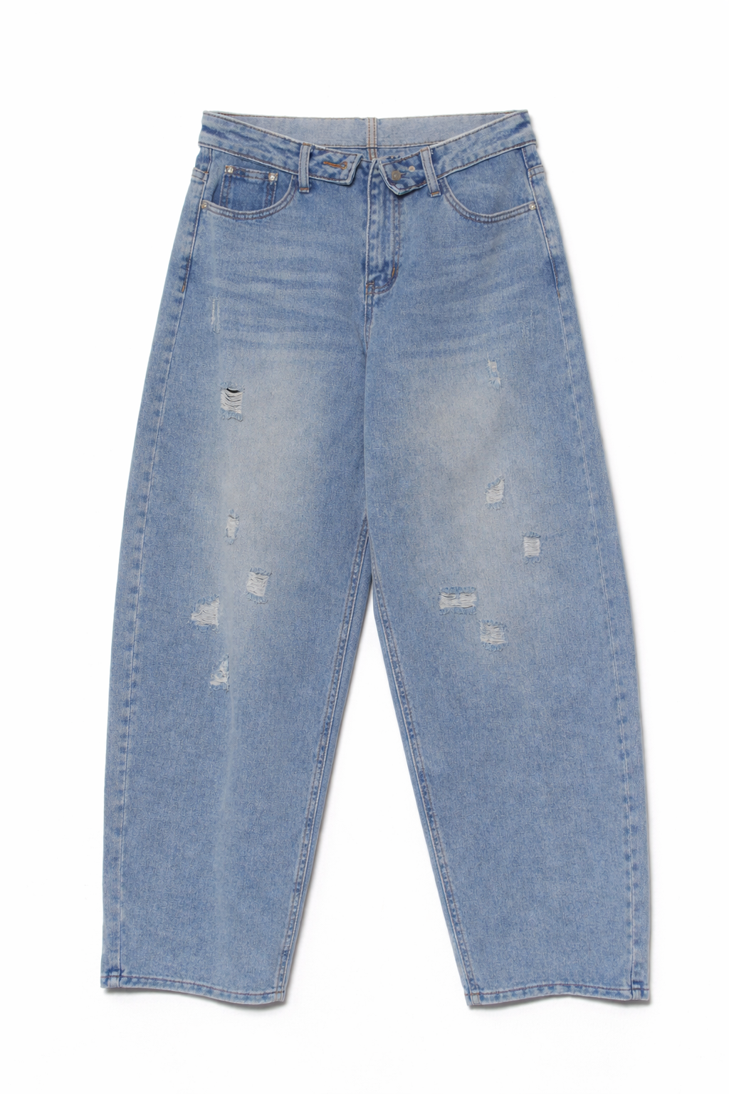 Jeans barrel con cintura risvoltata - DENIM BLU