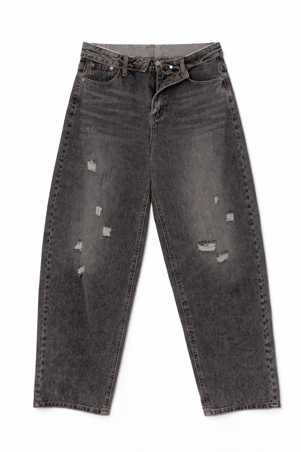 Jeans barrel con cintura risvoltata - DENIM NERO