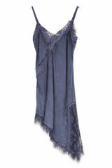 Abito raso lingerie con pizzo - BLU