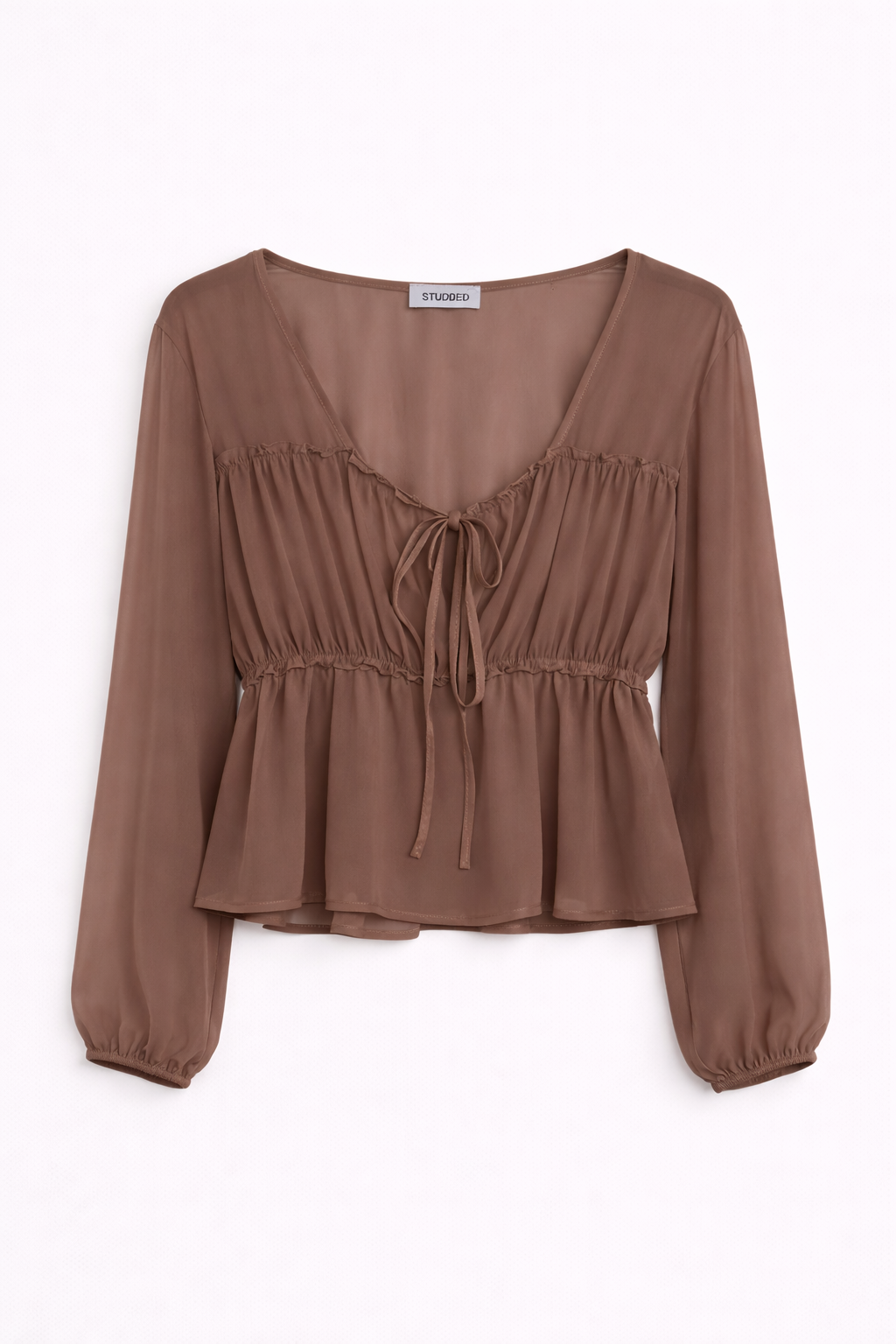 Blusa georgette con rouches - MARRONE