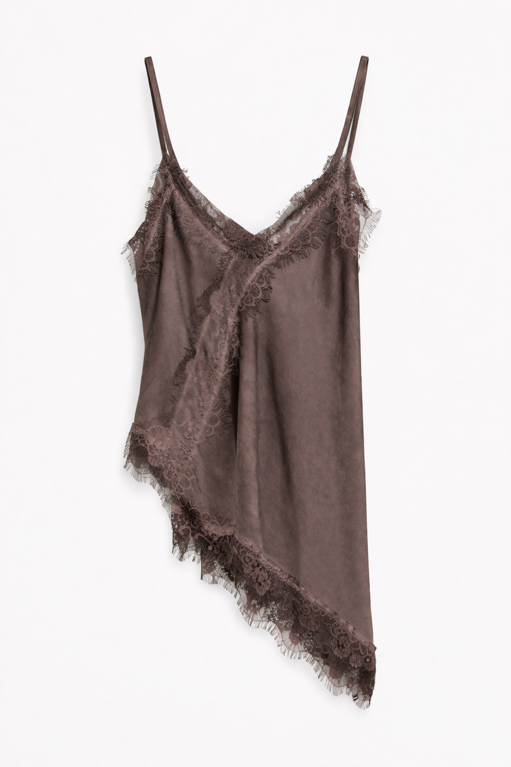 Top raso lingerie con pizzo - MARRONE