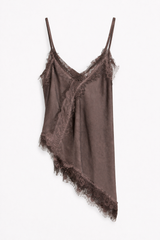 Top raso lingerie con pizzo - MARRONE
