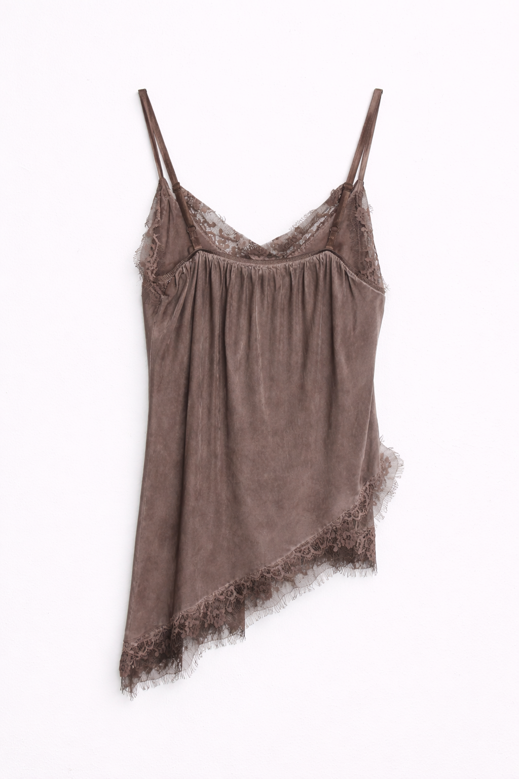 Top raso lingerie con pizzo - MARRONE