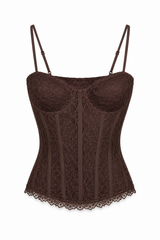 Top corsetto in pizzo - MARRONE