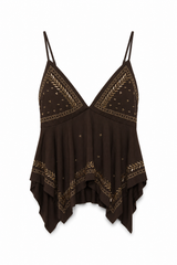 Top spalline e borchie - MARRONE