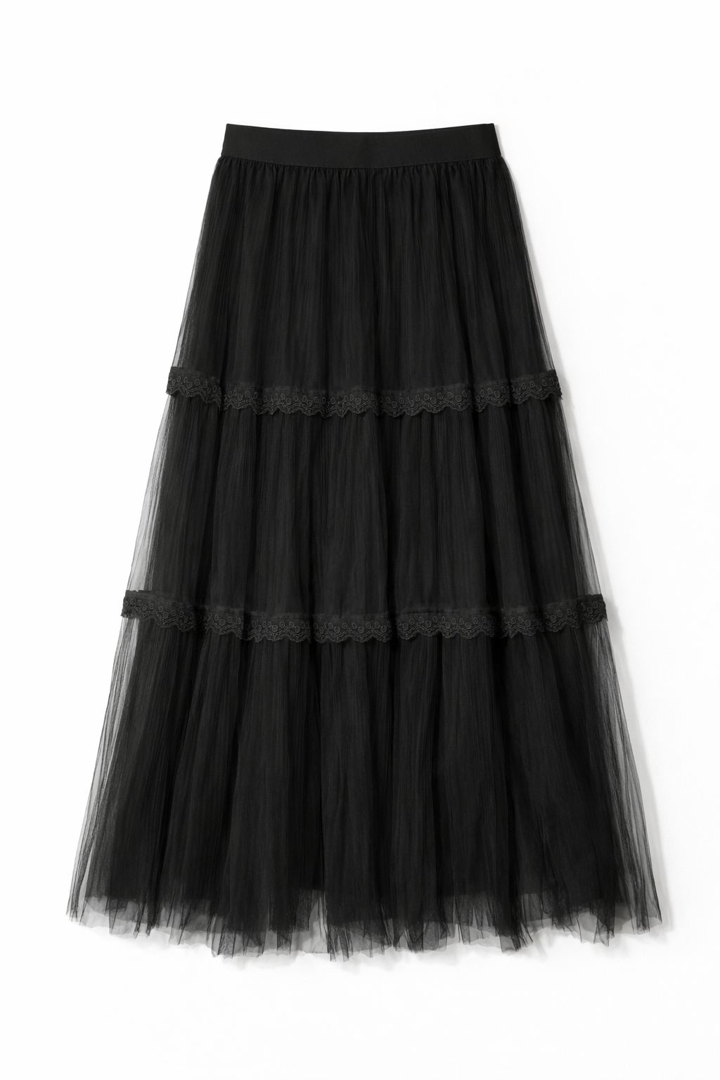 Gonna midi tulle e pizzo - NERO