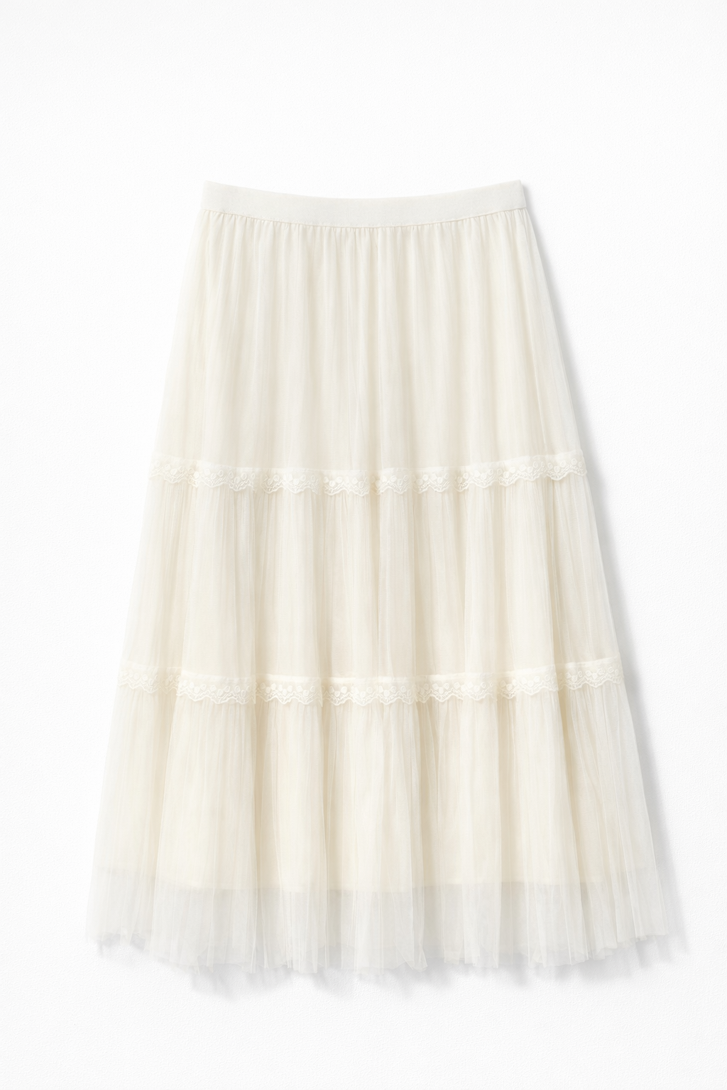 Gonna midi tulle e pizzo - PANNA