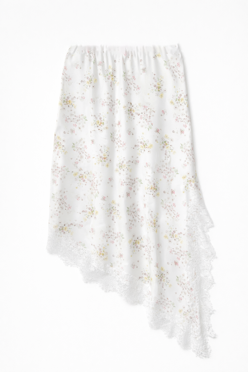 Gonna satin stampata con pizzo - PANNA