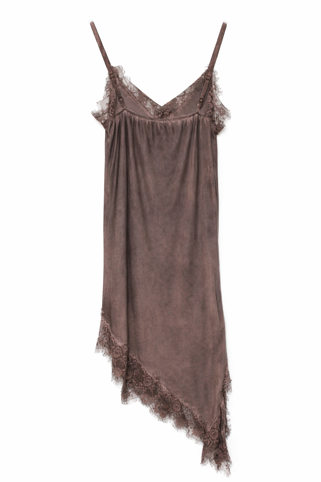 Abito raso lingerie con pizzo - MARRONE