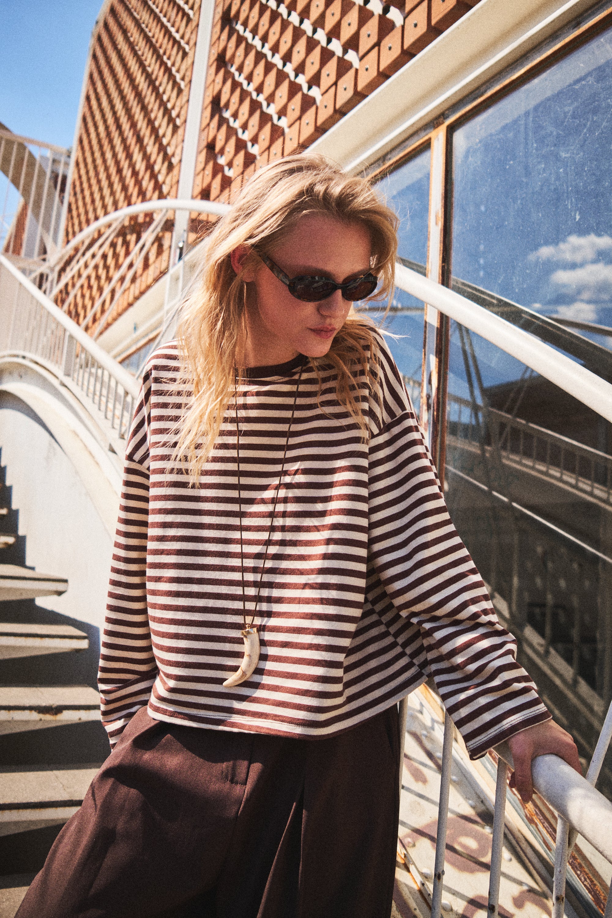 Maglia a righe maniche lunghe - PANNA/MORO