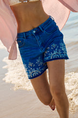 Short denim ricamato - DENIM BLU