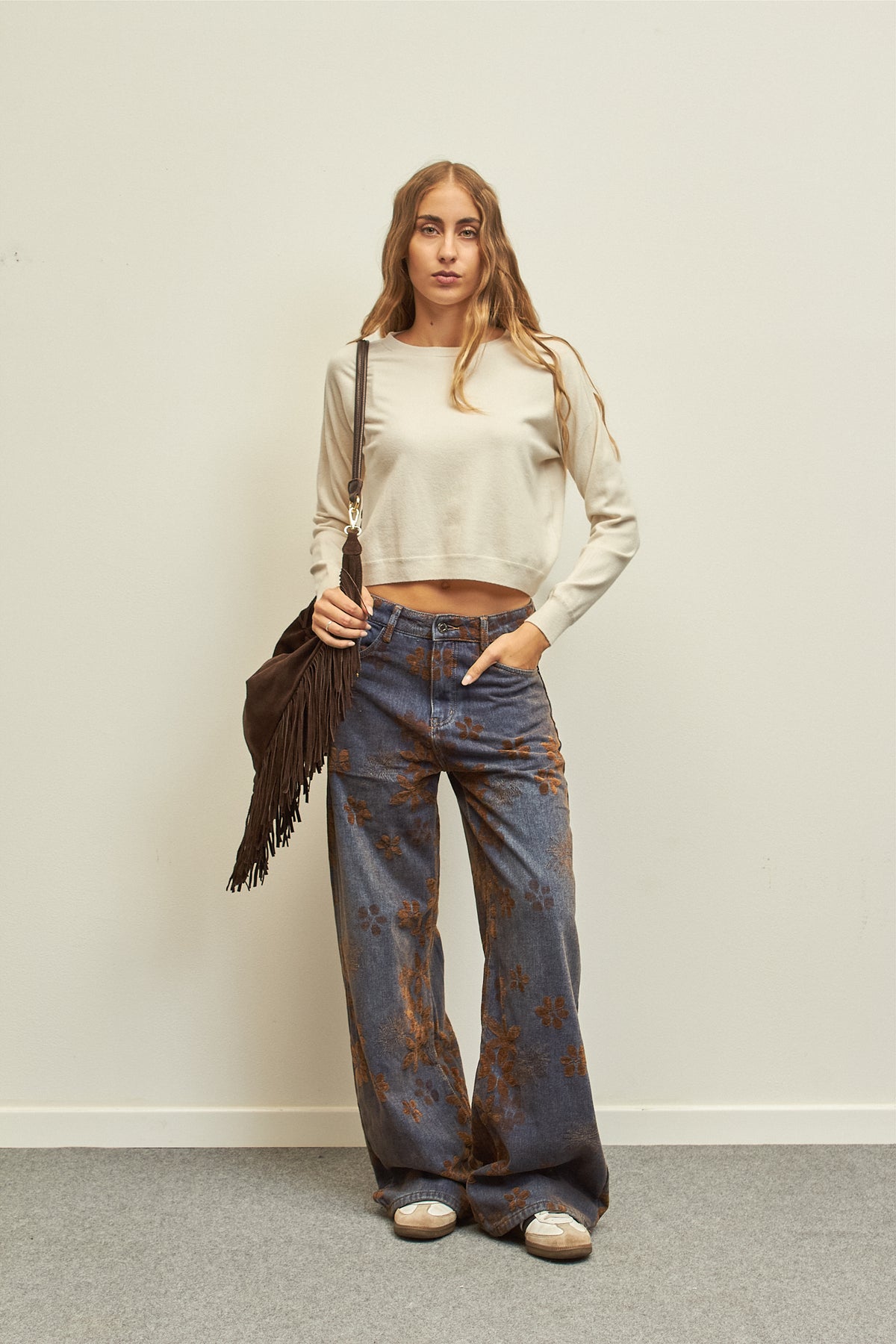 Jeans wide leg floccato - DENIM BLU