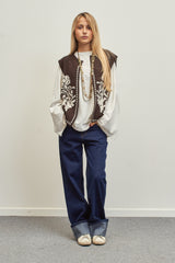 Gilet fantasia jacquard - MARRONE
