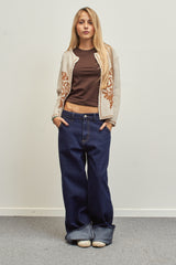 Cardigan jacquard fantasia - LATTE