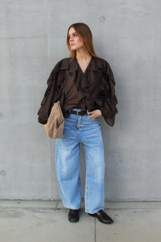 Blusa con volant - MARRONE