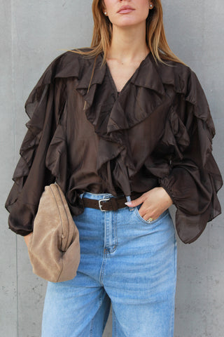 Blusa con volant - MARRONE