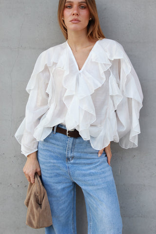 Blusa con volant - BIANCO