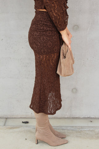 Gonna midi pizzo - MARRONE