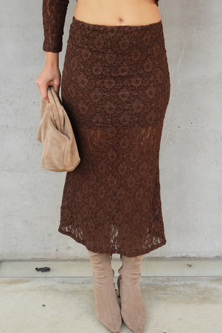 Gonna midi pizzo - MARRONE