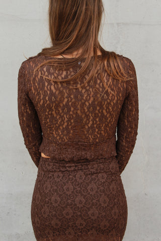 Maglia pizzo con gala - MARRONE