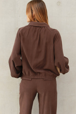 Giacca bomber con collo - MARRONE