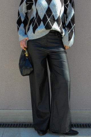 Pantalone ecopelle wide leg - NERO