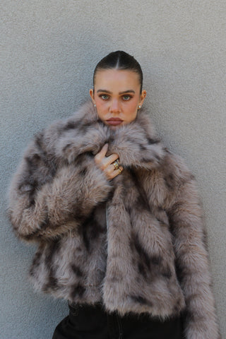 Giacca pelliccia stampata - BEIGE