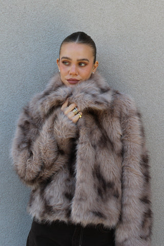 Giacca pelliccia stampata - BEIGE