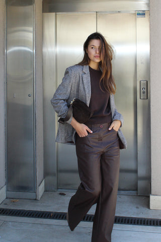 Pantalone ecopelle wide leg - MARRONE