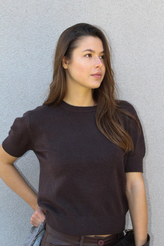 Maglia girocollo mezza manica - MARRONE