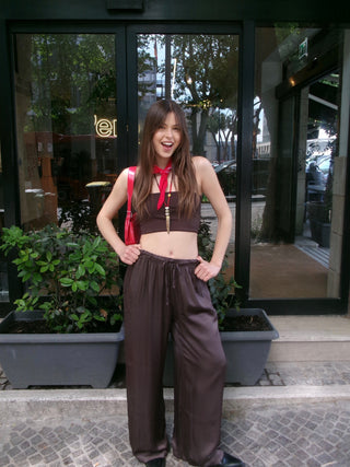 Pantalone raso viscosa - MARRONE