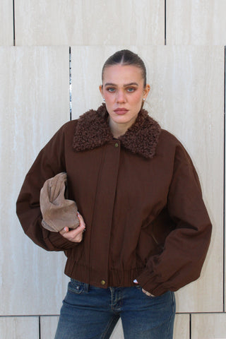 Bomber con collo teddy - MARRONE