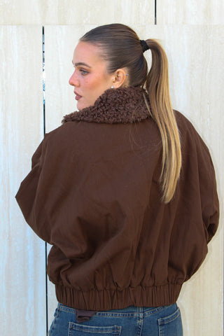 Bomber con collo teddy - MARRONE