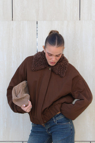 Bomber con collo teddy - MARRONE