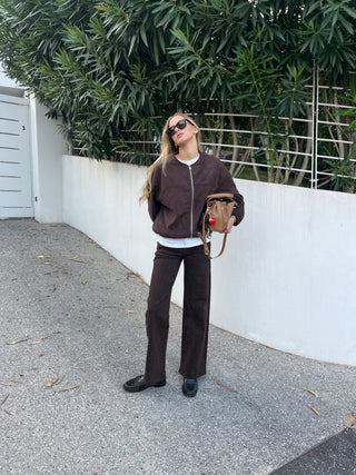 Bomber in ecopelle scamosciata - MARRONE