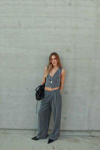 Pantalone tailored fit gessato - GRIGIO