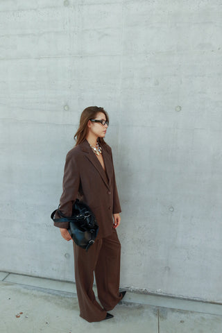 Pantalone tailored fit gessato - MARRONE