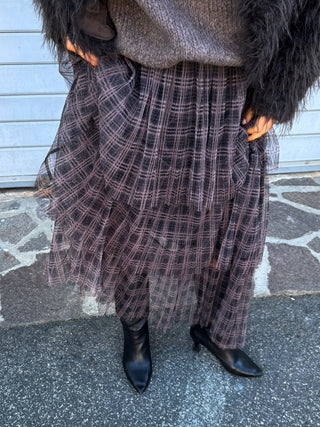 Gonna balze in tulle check - NERO/MORO