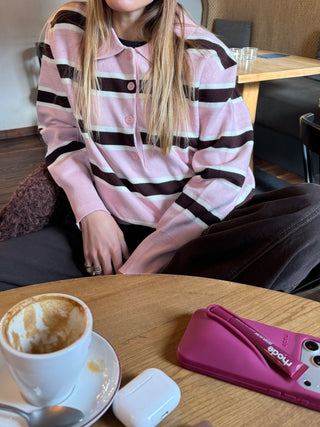 Maglia a polo rigata - MORO/ROSA
