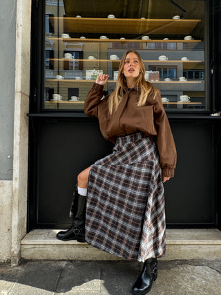 Gonna lunga a quadri - MARRONE