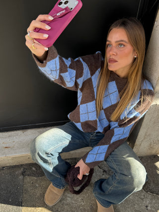 Paricollo a rombi - CELESTE/MORO