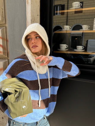 Maglia polo a righe - CELESTE/MORO